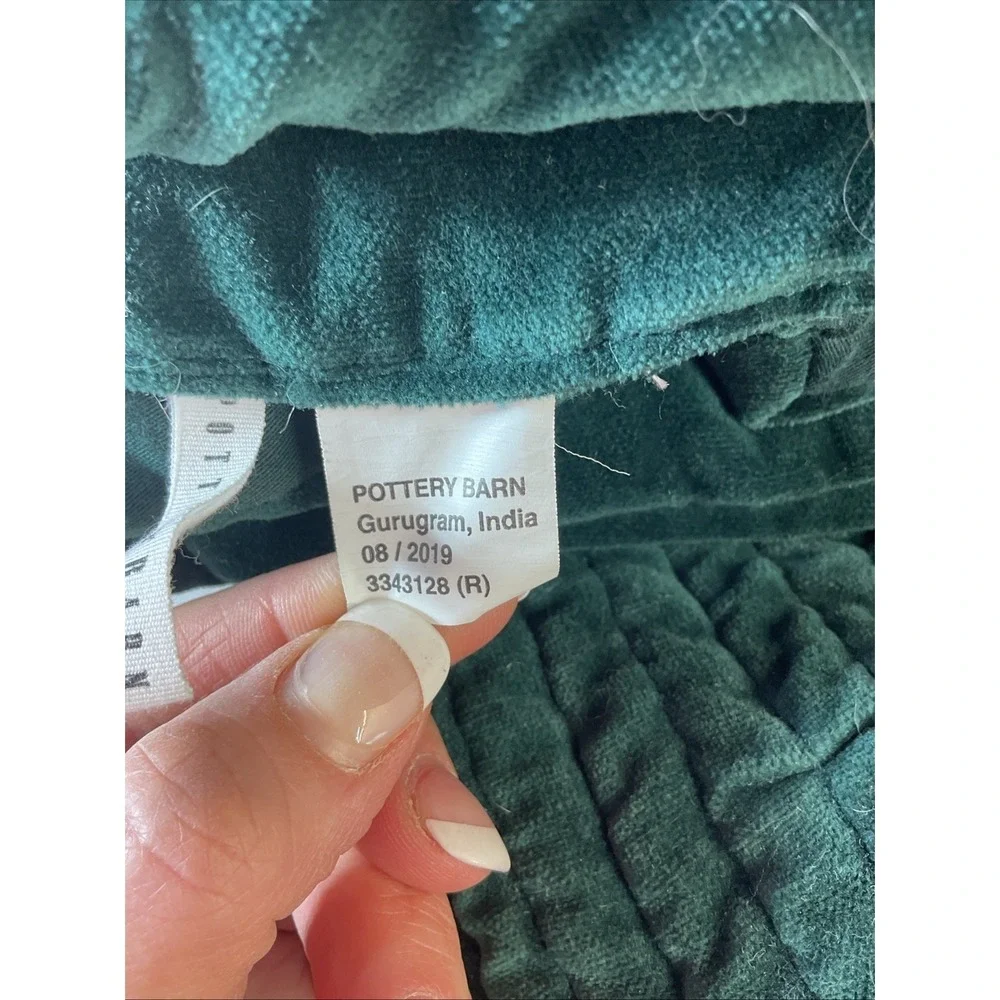 Pottery Barn Hunter Green Velvet Full/Queen Quilt Pick Stitch 90
